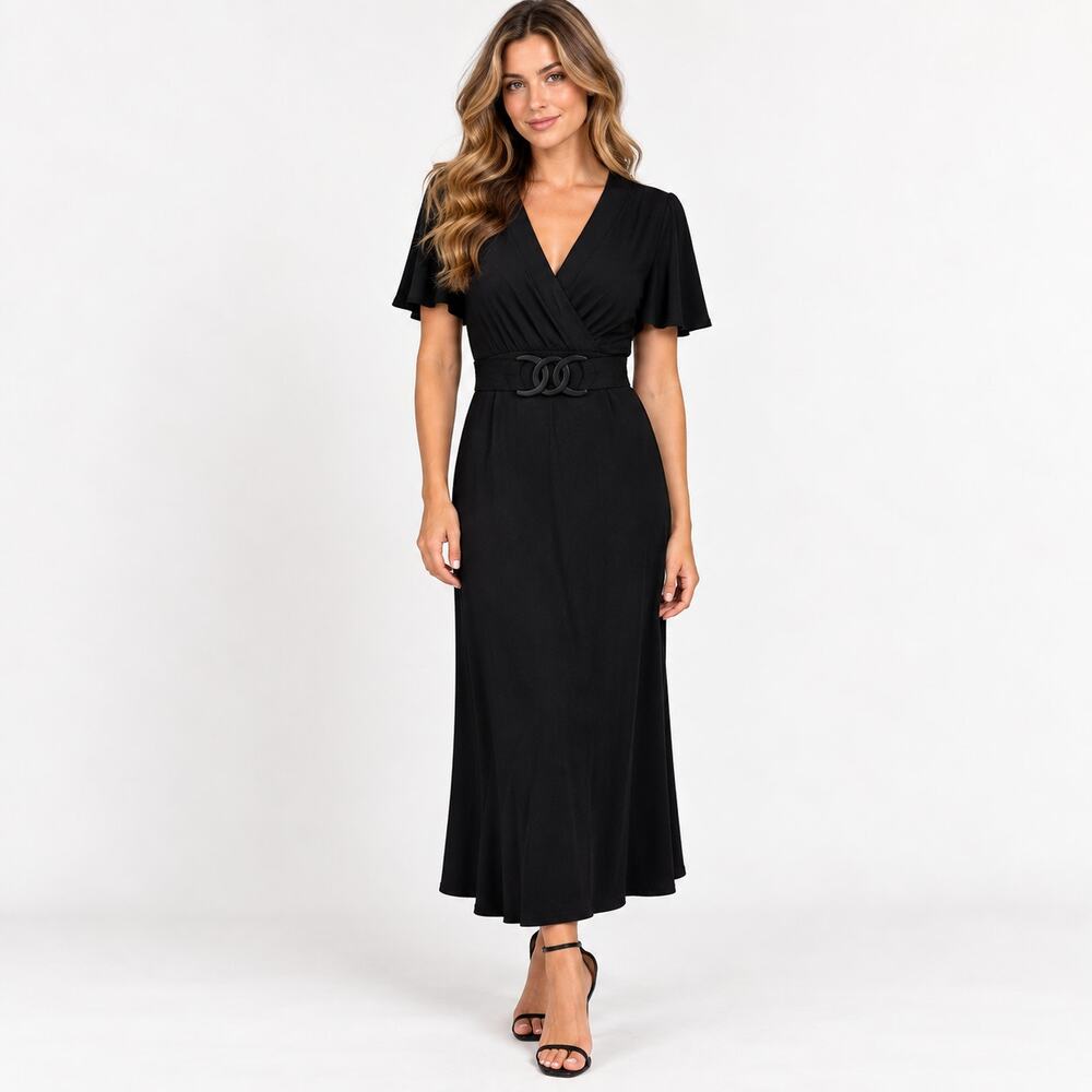 Lana Lee Black Short Sleeve Dress Womens Size S Stretch Slinky Office Minimalist